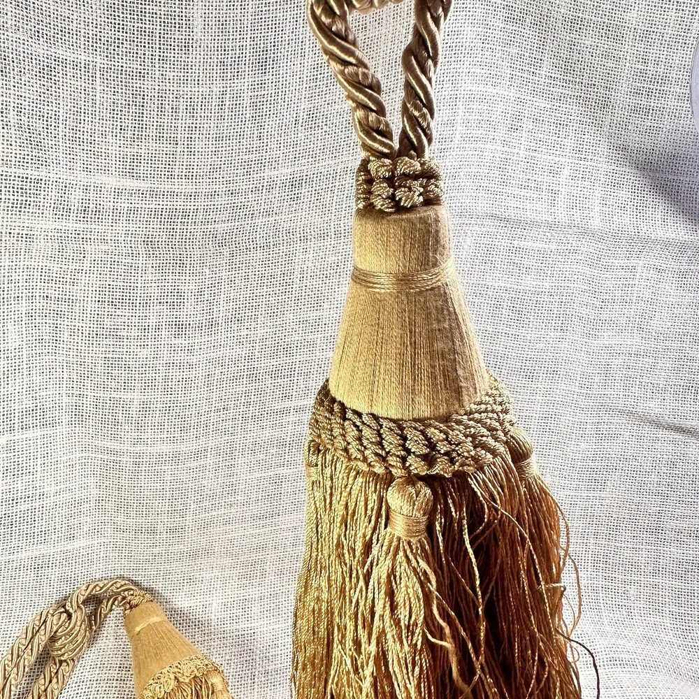 Gold Curtain Tassel Tiebacks Pair Braided Rope Drapery‎ Holdbacks 23